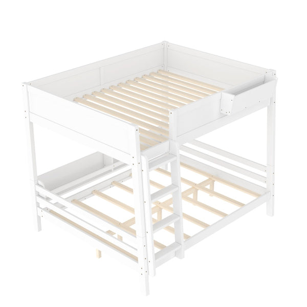 English Elm Queen Over Bunk Bed Pine Frame with Built in Shelving Detachable Vintage Style White W5316S00014