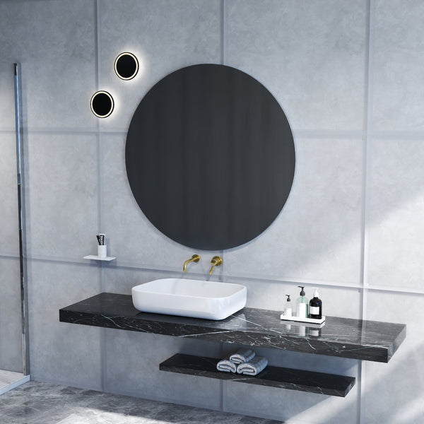 English Elm 70cm Round Wall Mirror Matte White Backboard Minimalist Bathroom Bedroom Decor W3151P265973