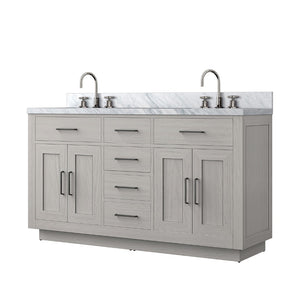 English Elm White Oak Double Bath Vanity 60" W X 22" D With Stunning Carrara Marble Top & Faucet Set Included B2731P257765-GIGA