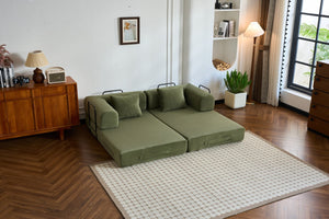 English Elm 59'' Corduroy Convertible Floor Sofa Sleeper with Bolster Pillow for Small Spaces Green W3434P406617