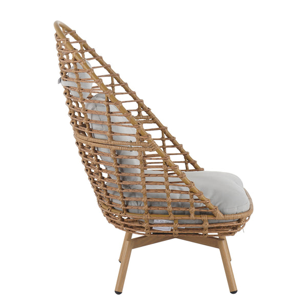 English Elm Christopher Knight Home® - Ellis Outdoor Wicker High-Back Swivel Lounge Chair with Teak Legs, 360° Pivot, Weatherproof Rattan & Cushions N775P271983B