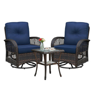 English Elm 3 Piece Outdoor Wicker Rocking Bistro Set with Glass Top Table Patio Porch W1889P500331