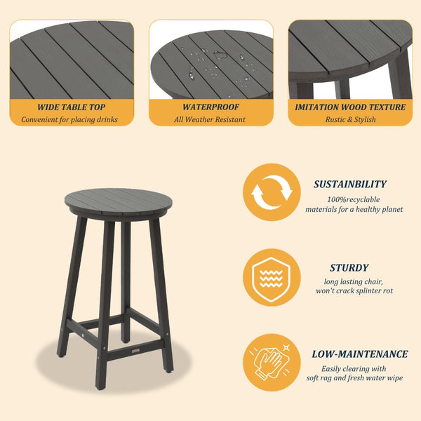 English Elm Patio Square Bar Table Weather Resistant Hips Wood Grain Finish for Deck or Pool T3609P482829