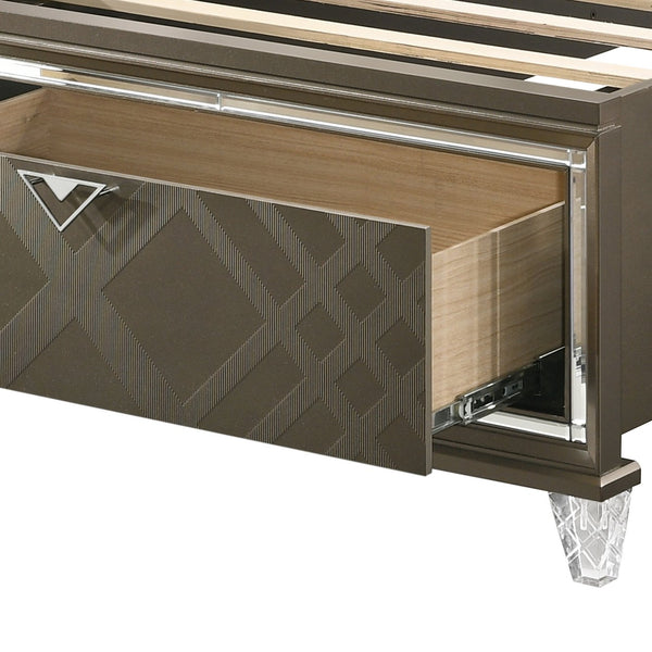 English Elm Skylar Champagne Full Bed with LED Touch Light, Diamond Tufted PU, Mirrored Trim & Storage Drawers B2726S00315