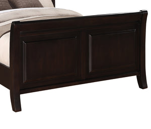 English Elm Transitional King Bed with Durable Particleboard Frame, Elegant Curves and Versatile Finish for Any Bedroom Cappuccino 84 L x 13 W x 5 H B078S00525