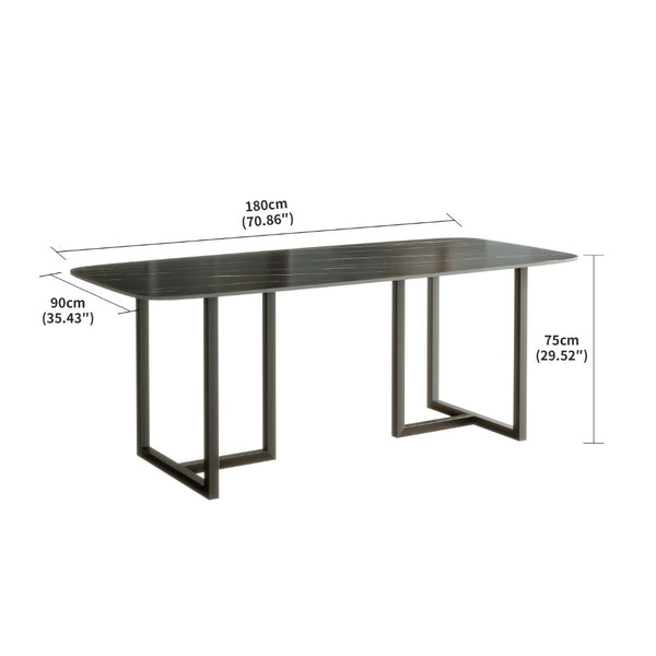 English Elm Carbon Steel Rectangular Dining Table with Stone Top for Contemporary Interiors W1002S00001