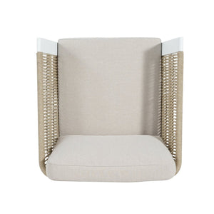 English Elm Outdoor Woven Rattan Aluminum Dining Chairs Set of 2 Coastal Patio Seating Beige,White N779P368549W