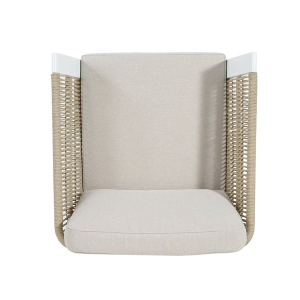 English Elm Outdoor Woven Rattan Aluminum Dining Chairs Set of 2 Coastal Patio Seating Beige,White N779P368549W