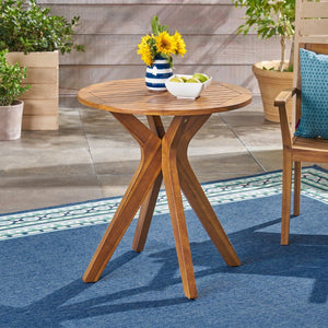 English Elm Stamford Solid Acacia Round Side Table Slatted X-base Design for Patio or Living Room Teak N770P414166T