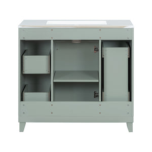English Elm 36" 36-inch Transitional Bathroom Vanity with Ceramic Basin, Solid Wood Frame, Soft-Close Storage Elegance Green N729P255663G