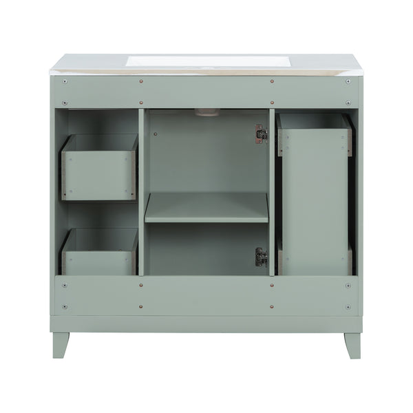 English Elm 36" 36-inch Transitional Bathroom Vanity with Ceramic Basin, Solid Wood Frame, Soft-Close Storage Elegance Green N729P255663G