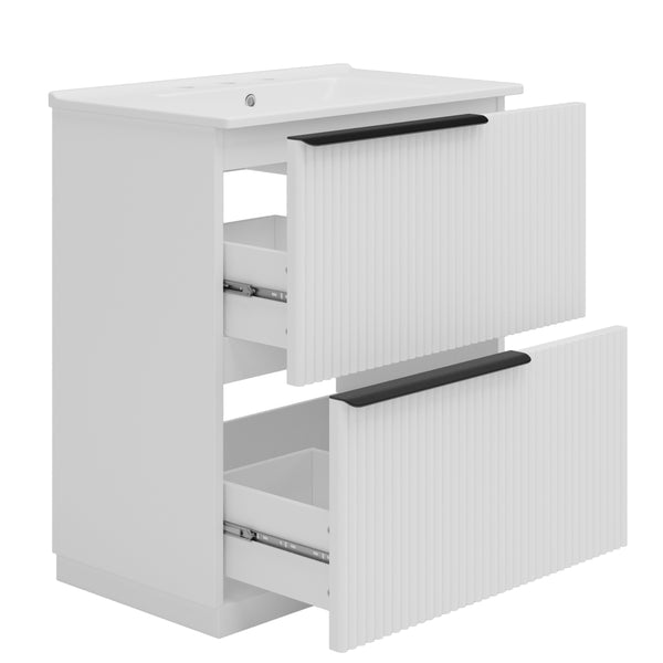 English Elm Christopher Knight Home® - 30" Elegant Freestanding Bathroom Vanity With Ceramic Sink, Soft-Close Drawers & Fluted Design N817P288915W