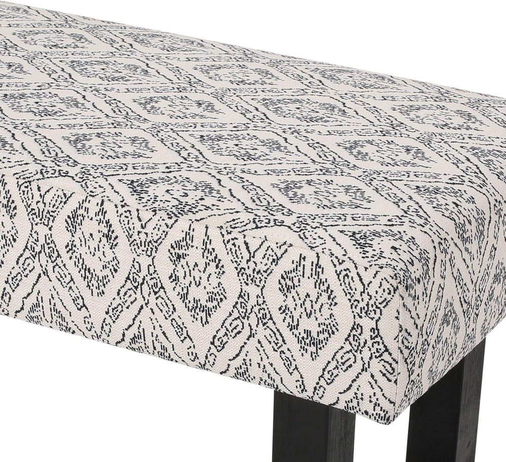 English Elm Christopher Knight Home® - Ashford Boho Fabric Bench White+Black - 48" Rubberwood Modern Vintage Accent Seating, Durable Comfort N778P187098B
