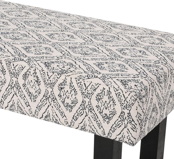 English Elm Christopher Knight Home® - Ashford Boho Fabric Bench White+Black - 48" Rubberwood Modern Vintage Accent Seating, Durable Comfort N778P187098B