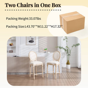 English Elm French Country 26'' Bar Chairs Set Of 2, Upholstered Comfort With Round Back, Vintage Elegance, Beige W3426P324574