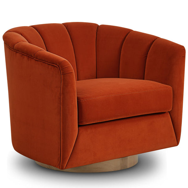 English Elm Sweivel Curved Shelter-Back Accent Chair with Smooth Swivel, Soft Durable Fabric and Wood Base Orange W1713P251860