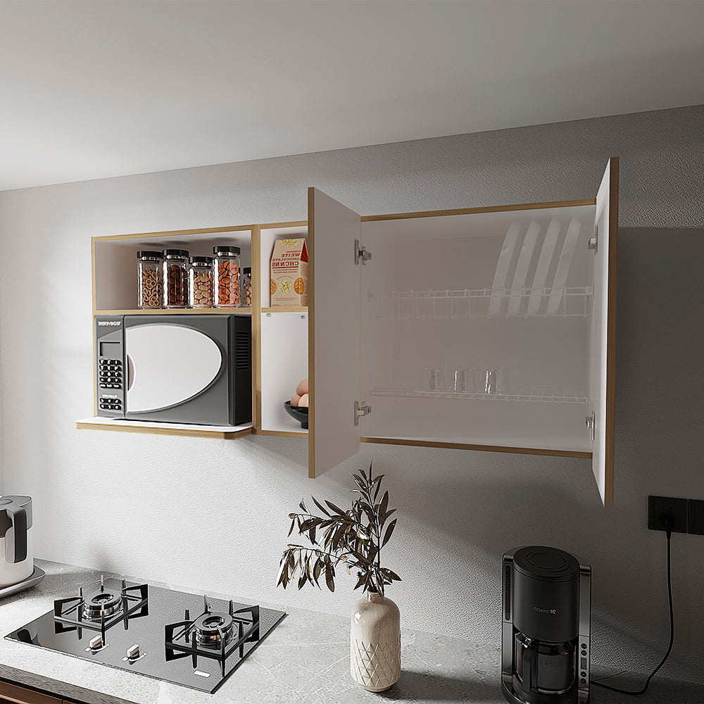 English Elm Nucla Wall Cabinet in White & Light Oak — Multi-Compartment Engineered Wood Storage for Kitchen B092P286136