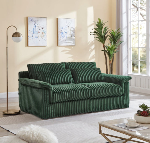 English Elm 74" Corduroy Loveseat Plush 2-seater Sofa with Pillow Arms for Compact Living Spaces Dark Green W1669P368991