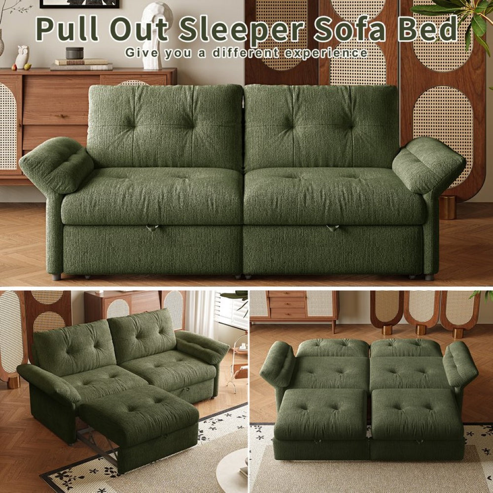 English Elm This Chenille Convertible Sofa Bed Seats Three and Unfolds Flat for Guests Easily Green W3820S00044