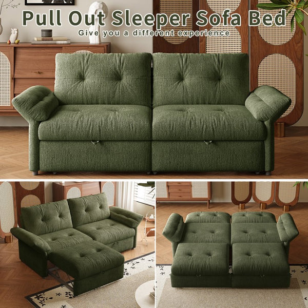 English Elm This Chenille Convertible Sofa Bed Seats Three and Unfolds Flat for Guests Easily Green W3820S00044