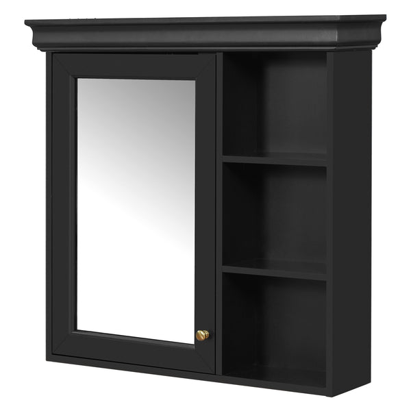 English Elm 30'' Wall-Mounted Medicine Cabinet with Mirror and Adjustable Shelves, Modern MDF Storage Organizer Black N710P209425B