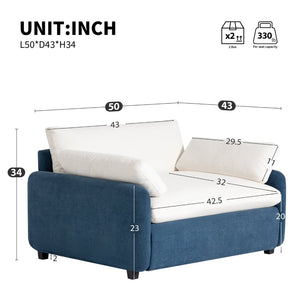 English Elm 50*43" Oversized Chenille Armchair Deep Lounge Seat Modern Minimalist Living Room Chair Blue+Cream N723S5042C