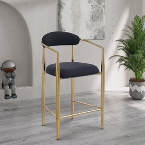 English Elm Modern Boucle Bar Stools Set of 2 — Upholstered Counter Chairs with Toothpick Iron Frame & Gold Accent, Luxe Comfort Black+Gold W1567P209545