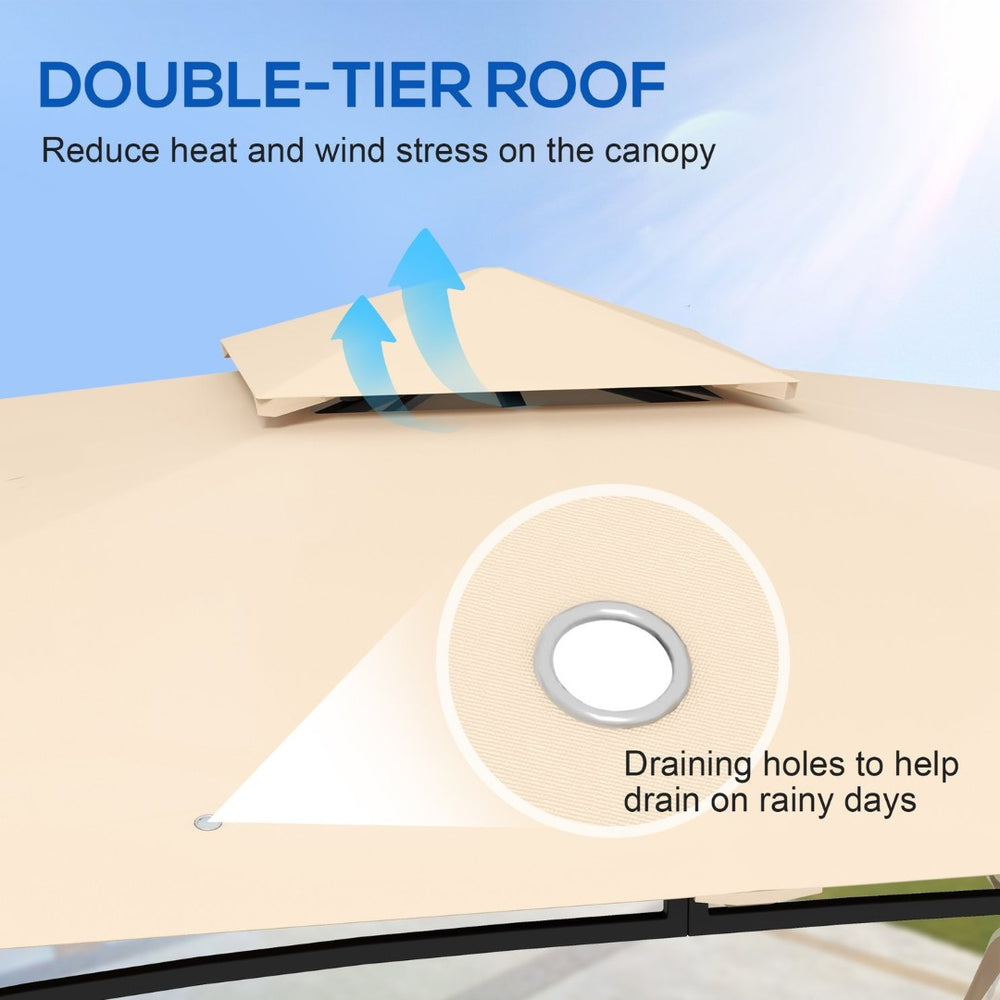 English Elm Outsunny 10' X 12' Double Roof Patio Gazebo With Mesh Netting, Durable Metal Frame For Outdoor Comfort W2225P174165-GIGA