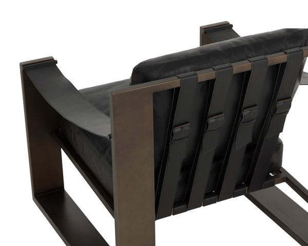 Sunpan Berke Lounge Chair - Modern Design With Soft Charcoal Leather Cushions And Bold Iron Frame Black Leather 112076