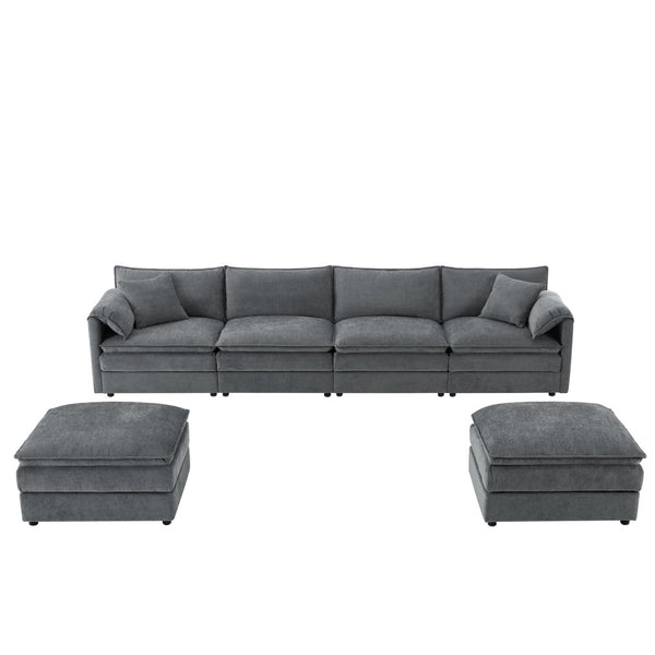 English Elm [new U-shaped Chenille Cloud Sectional 6 Seat Modular Sofa with Movable Ottoman Dark Gray N723S6546B