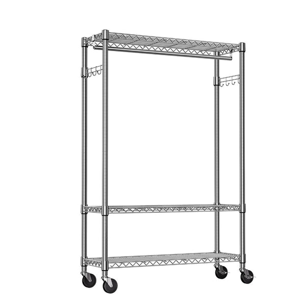 English Elm Heavy Duty Rolling Garment Rack Freestanding Closet Organizer with Adjustable Steel Shelving Chrome W5386P445622