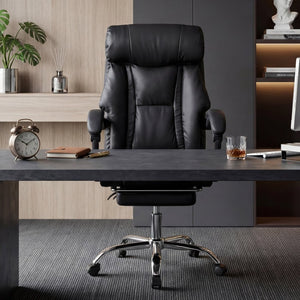 English Elm Office Executive Pu Leather High Back Chair with Footrest Reclining Swivel Seat W3851P452861