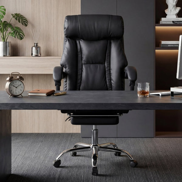 English Elm Office Executive Pu Leather High Back Chair with Footrest Reclining Swivel Seat W3851P452861