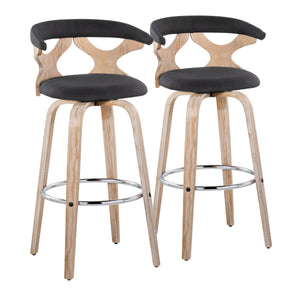English Elm Gardenia Contemporary 30" Barstool Set of 2 — Swivel Padded Fabric Seat, Whitewashed Wood Frame, Chrome Footrest Charcoal B202S00576