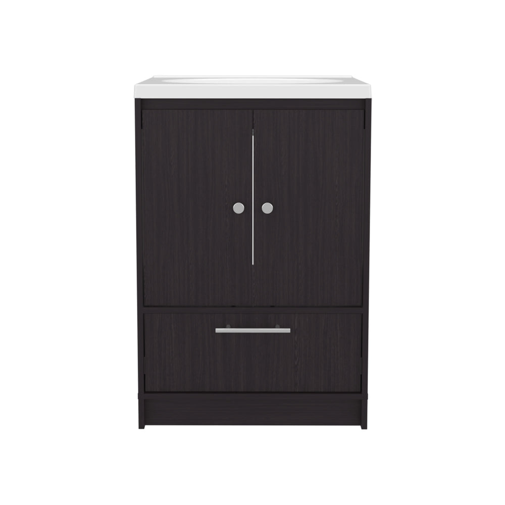 English Elm Bathroom Vanity With Sleek Black Finish, Two Doors & Drawers For Modern Storage Solutions B070P316866
