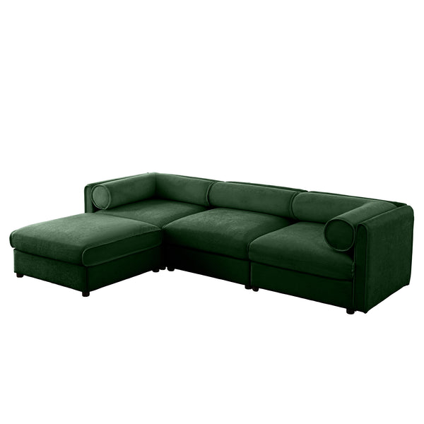 English Elm Elegant Green Chenille Sectional Sofa With Hidden Storage, Ergonomic Comfort, And Stylish Design W714S01061