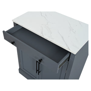 English Elm [Assembly Modern Freestanding Kitchen Pantry with Faux Marble Top, Set of 2 Cabinets with Drawer, Adjustable Shelves, Sleek Durable Design for Dining Room and Coffee Bar Gray SP000074AAE