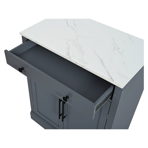 English Elm [Assembly Modern Freestanding Kitchen Pantry with Faux Marble Top, Set of 2 Cabinets with Drawer, Adjustable Shelves, Sleek Durable Design for Dining Room and Coffee Bar Gray SP000074AAE