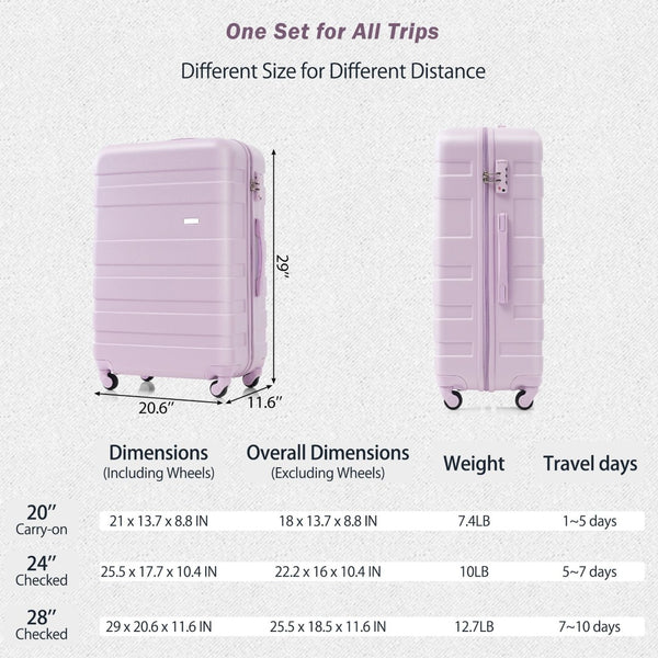 English Elm Luggage Sets 3 Piece Abs Hardshell Spinner Suitcase with Tsa Lock Lightweight Travel N726P203164B