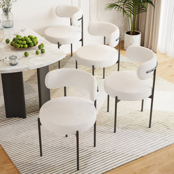 English Elm Dining Chair Set of 4 Sherpa Upholstered Button Tufted Mid Century Modern Seating T3623P431456