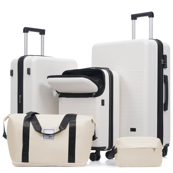 English Elm Luggage 5 Piece Hardside Abs Set with Front Access Carry on and Tsa Spinner Wheels White N732P391579K