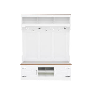 English Elm Vibe Haus Farmhouse Hall Tree with Bench Shoe Storage Hooks and Open Cubbies N724P380402K