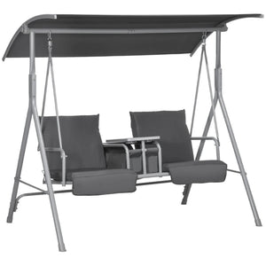 English Elm Patio Freestanding Two Seat Swing with Canopy Cupholders and Hidden Storage Tray T3971P418063