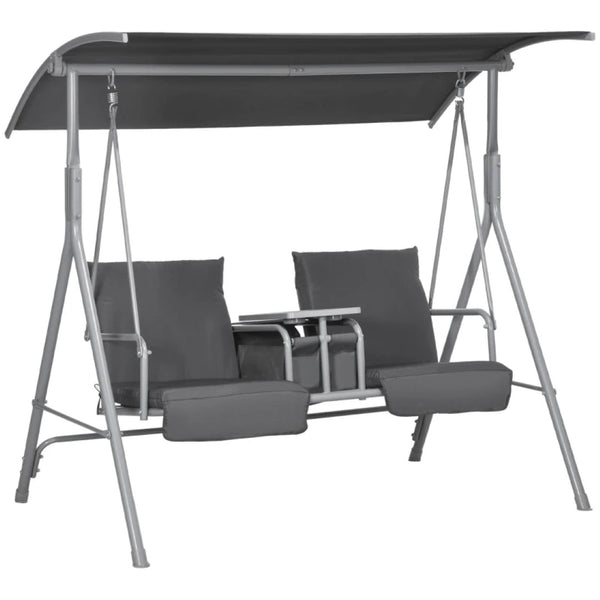 English Elm Patio Freestanding Two Seat Swing with Canopy Cupholders and Hidden Storage Tray T3971P418063