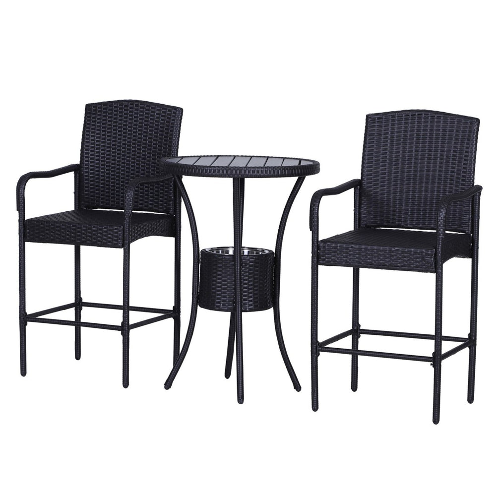 English Elm Outsunny 3-Piece Rattan Wicker Bar Set With Ice Bucket, Stylish Patio Furniture For Poolside Relaxation W2225P217540-GIGA
