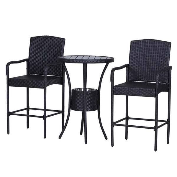 English Elm Outsunny 3-Piece Rattan Wicker Bar Set With Ice Bucket, Stylish Patio Furniture For Poolside Relaxation W2225P217540-GIGA