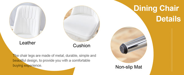 English Elm 4 Modern Dining Chairs White+Silver – Ergonomic PU Leather Cushions, Sturdy Metal Legs, Anti-Slip Pads, Easy Assembly (Set) W1151P295414