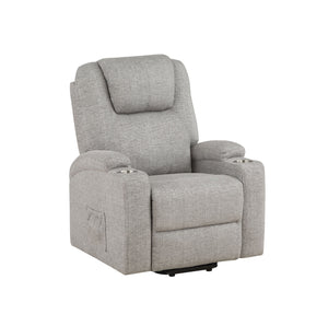 English Elm Light Gray Plush Chenille Recliner with Power Lift, Massage, Dual Cup Holders & Pocket Coil Comfort B2726P405681