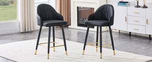 English Elm Set of 2 Pu Leather Barstools with Gold Footrest Curved Back for Kitchen Island Black W1151P383770