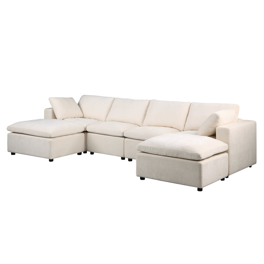 English Elm 123.6" Modular Sectional Sofa - Versatile U-Shaped Couch With Reversible Chaise & Ottomans In Beige W1123S00048